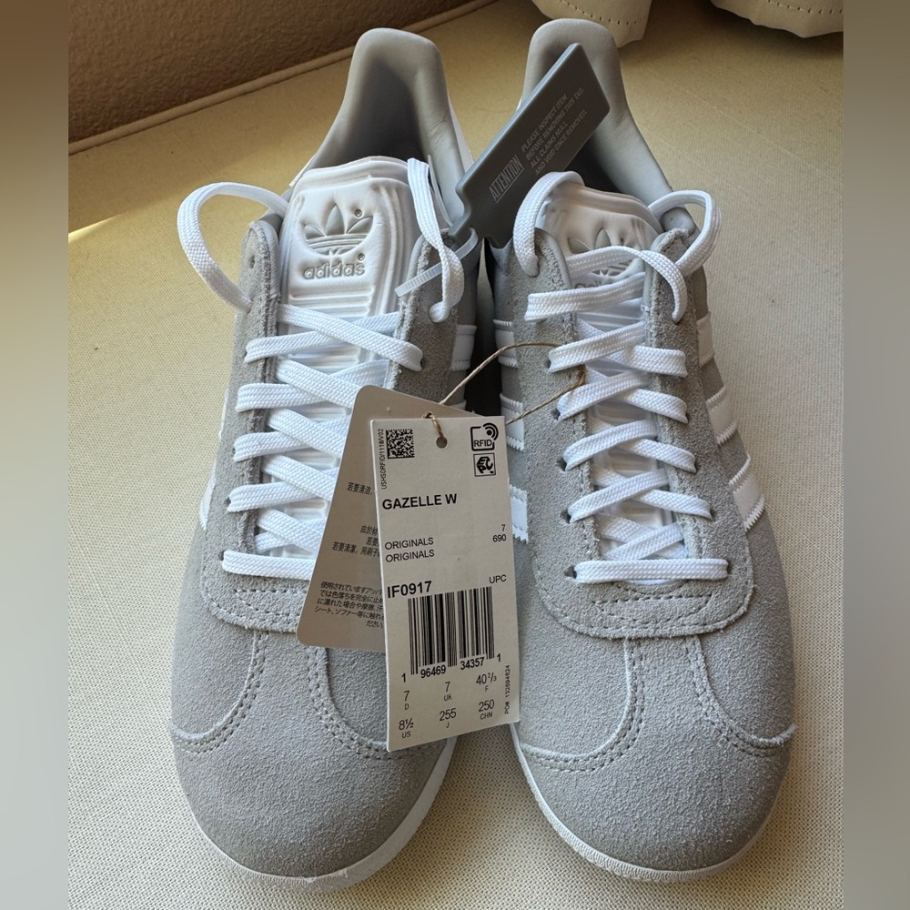 Adidas Gazelle Light Gray and White Sneakers